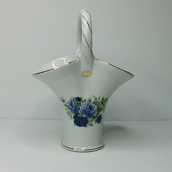 Purple Rose White Ceramic Basket Vase - Picture 4 of 6